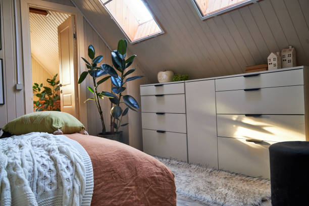 istock interior of a modern bedroom with skylights 2169006654