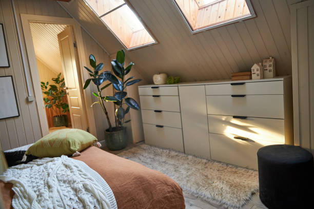 istock interior of a modern bedroom with skylights 2169006660