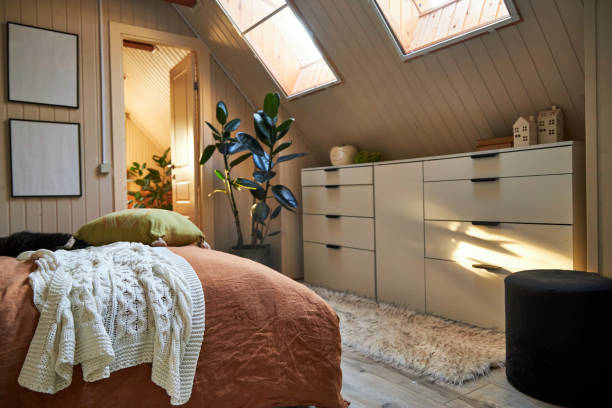 istock interior of a modern bedroom with skylights 2169006896