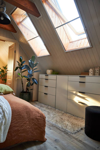 istock interior of a modern bedroom with skylights 2169007042