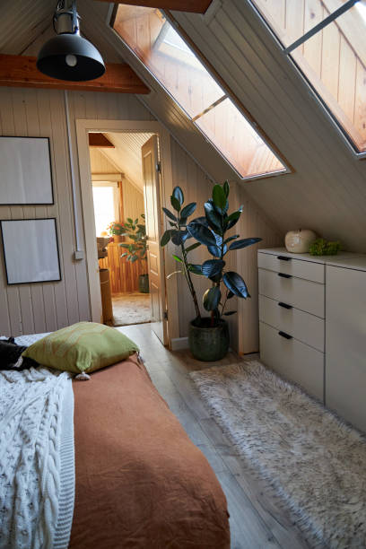 istock interior of a modern bedroom with skylights 2169007045