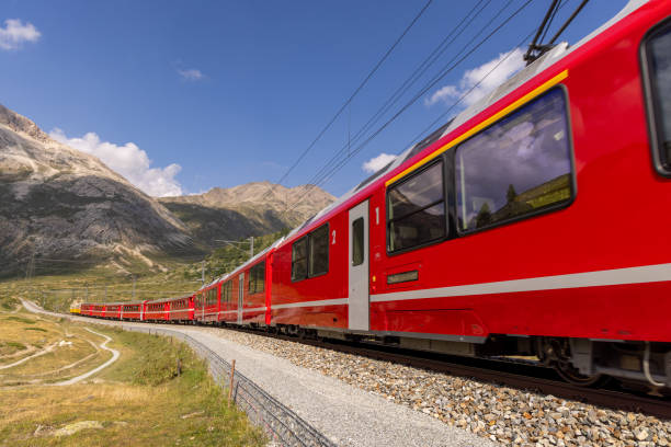istock Close-Up of Red Train on Alpine Mountain Railway 2169008104