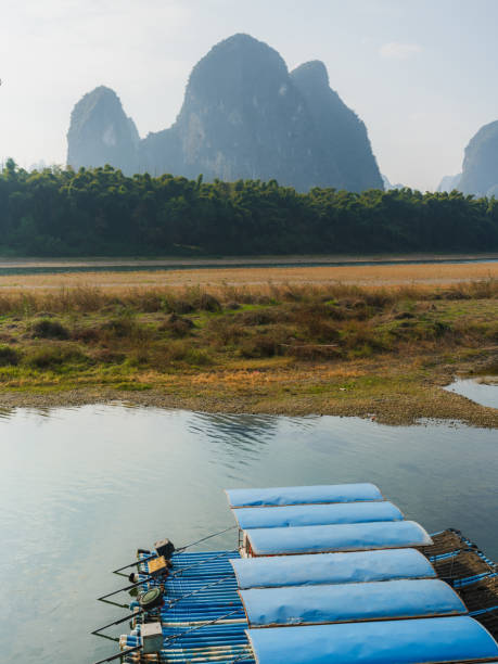 The beautiful and dramatic scenery of the Yulonghe Scenic Area of Yangshuo County, Guilin, Guangxi, China.