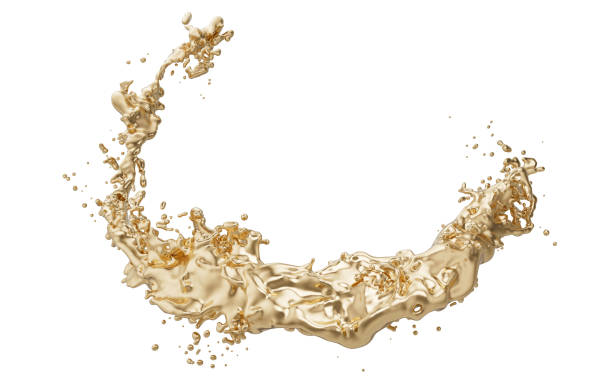 istock Flowing golden fluid with splashing shape background, 3d rendering. 2169022061