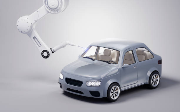 istock Car manufacturing and mechanical arms, 3d rendering. 2169022327