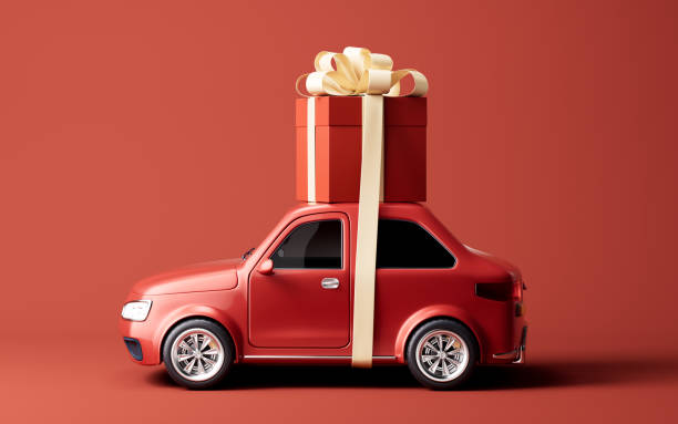 istock 3D style automobile car carrying the gift box, 3d rendering. 2169022339
