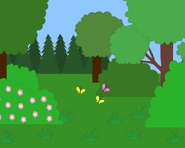 istock green forest bushes with flowers tall trees meadow with butterflies 2169023247