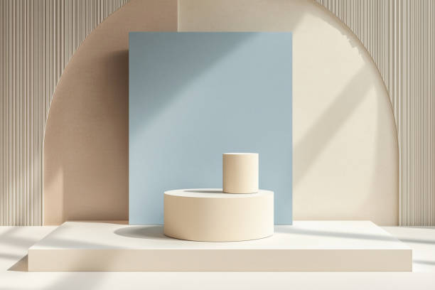 istock Minimalistic 3D mockup product display. Product podium. Neomorphism style. Soft tones, beige, white, light blue 2169027949