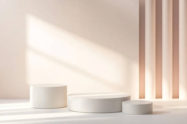 istock Minimalistic 3D mockup product display. Product podium with panneling. Neomorphism style.  Soft tones, beige, white, light pink 2169027971