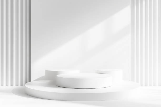 istock Minimalistic 3D mockup product display. Product podium with panneling. Neomorphism style. White 2169028057