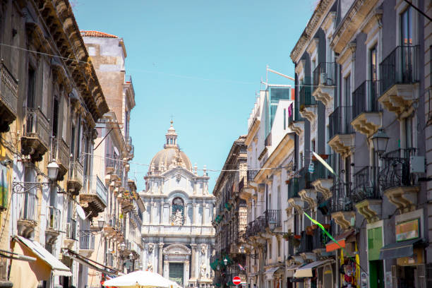 Street  view on Cathedral of Santa Agatha, Sicily