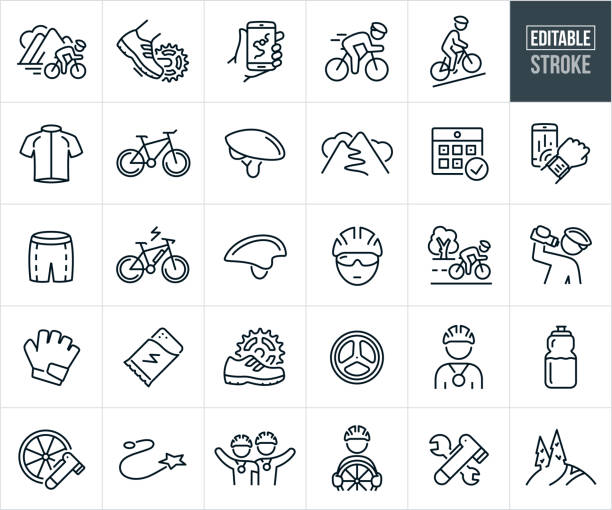 radfahren thin line icons - editable stroke - fahrrad stock-grafiken, -clipart, -cartoons und -symbole