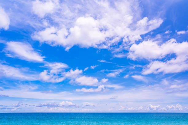 Blue sky white clouds over sea nature background