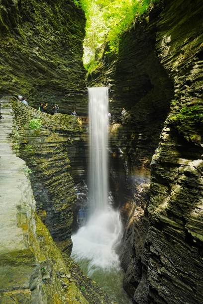 Cavern Cascade accessed via tunnel and rock walkway Watkins Glen State Park New York