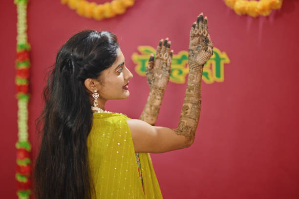 istock Rear view of the Bride displaying her Mehandi 2169051467