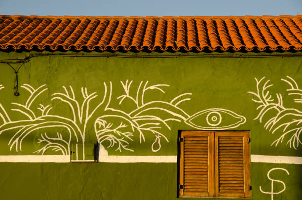San Mateo, May 5, 2020: Mural on the front of a house. San Mateo. Gran Canaria. Canary Islands. Spain.