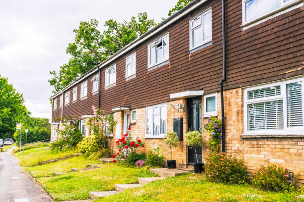 A row of small houses in the city of St Albans in Hertfordshire, South East England.