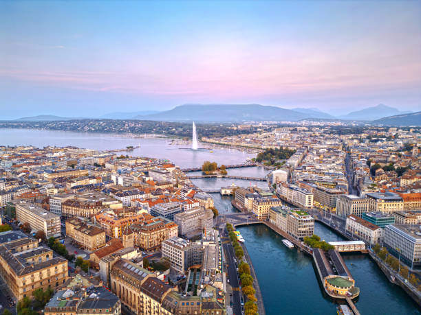 Geneva, Switzerland skyline view towards the Jet d'Eau
