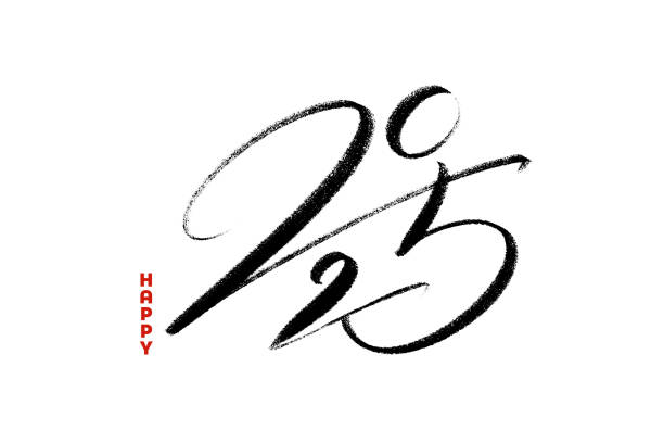 istock Vector artistic inscription happy 2025 in oriental ink calligraphy style. Modern lettering card, holiday template, banner. New year greeting art. 2169083880