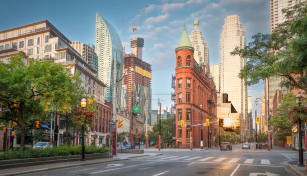 The Gooderham building (also known at the Flatiron building) in downtown Toronto where Front Street meets Wellington in downtown Toronto.   It was constructed in 1892.