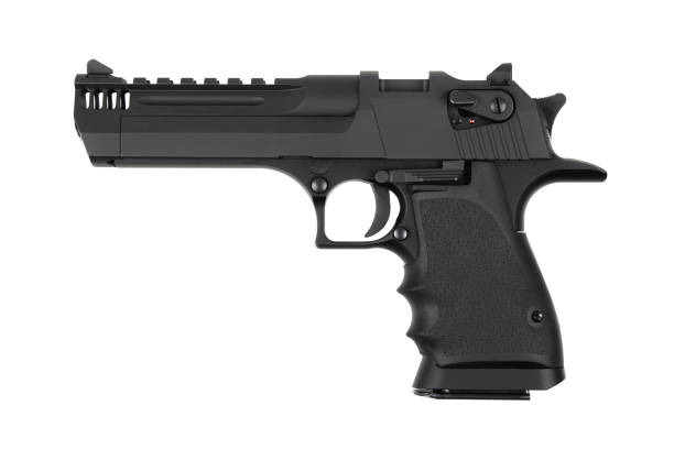 istock Powerful large caliber pistol. Black pistol 50 caliber with black grip. Isolate on white background. 2169090405