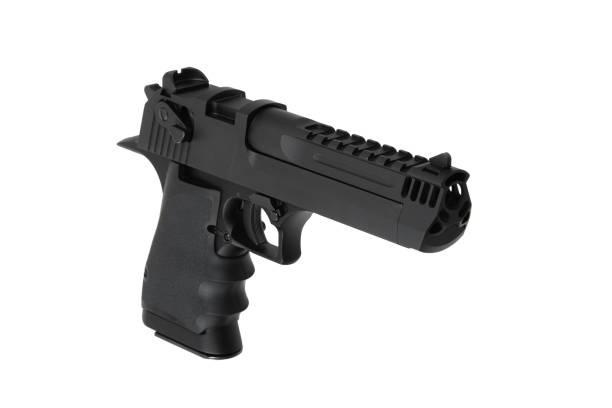 istock Powerful large caliber pistol. Black pistol 50 caliber with black grip. Isolate on white background. 2169090406