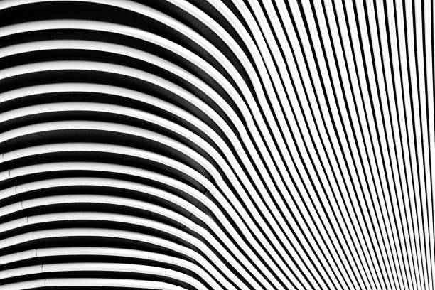 Black and white closeup wall made from plastic pipes, abstract background with copy space, full frame horizontal composition
