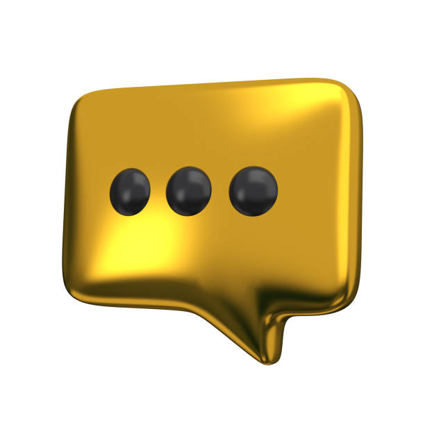 One gold speech bubbles symbol for chat on social media icon isolated. Chat bubble up message comment dialog icon symbol or communication type talk concept. 3d rendering.