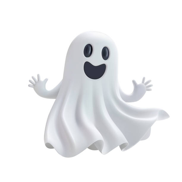 istock Halloween cute ghost 3d vector render. Flying cartoon character scary smile face. White sheet party costume png render. Funny boo illustration, plasticine spirit phantom, groovy poltergeist hug hands 2169101947