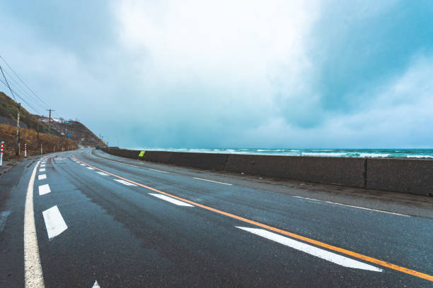 Coastline road storm weather rain empty road