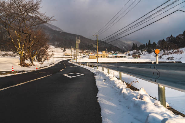 Winter scenery with snowy road in Japan