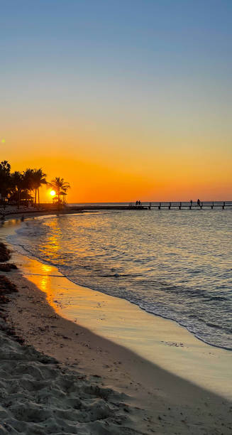 istock Caribbean Sunset With Yellows And Oranges Over Beach And Ocean Waves 2169105985