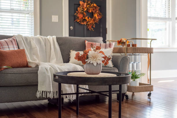 istock Light and bright living room decorated for fall 2169106847