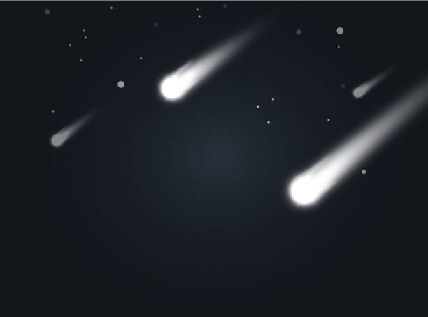 ilustraciones, imágenes clip art, dibujos animados e iconos de stock de lluvia de meteoros cielo nocturno evento web banner composición de fondo con espacio de copia - asteroide