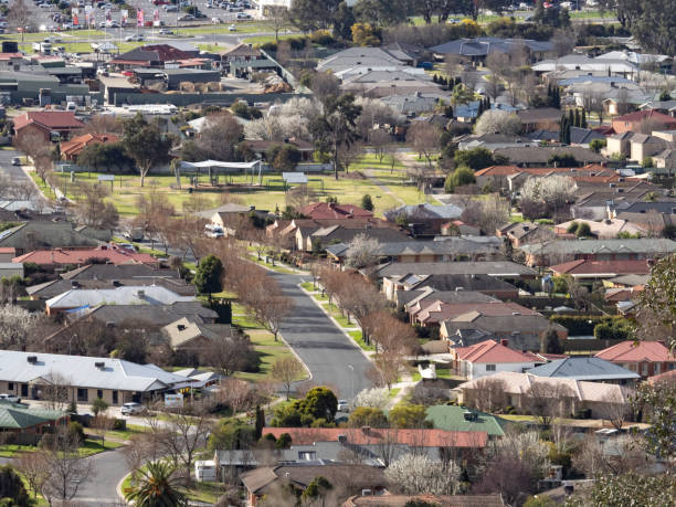 istock Looking down on residential neighbourhood 2169112520