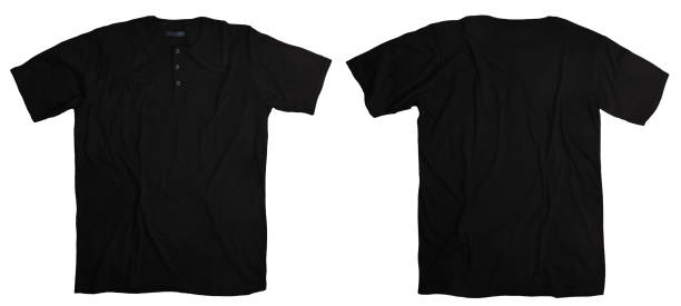 istock Wrinkled black henley shirt, front and back design mock up template, cut out 2169132214