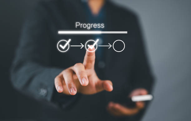 istock Businessman touching to tick correct mark in checklist with progressive loading status to remind work task progressive for project develop management and tracking concept. 2169141504