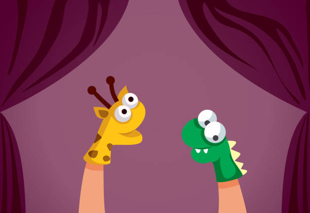 istock Sock Puppets in Live Performance in Kids Theatre Vector Cartoon 2169157373