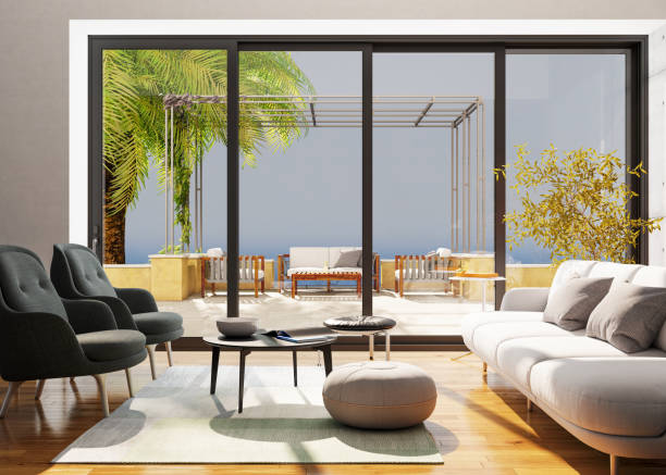 istock Large luxury modern bright interiors Living room mockup illustration 3D rendering image 2169158757