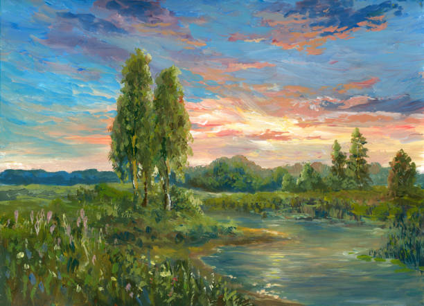 istock Sunset on the river, oil painting 2169176050