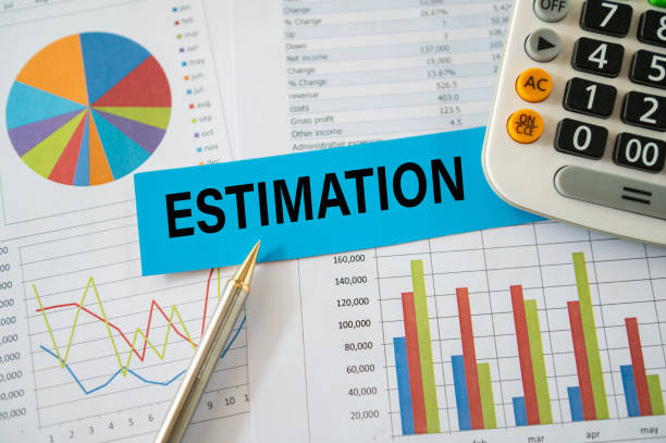 istock Estimation word with project cost estimation report and calculator. 2169178413