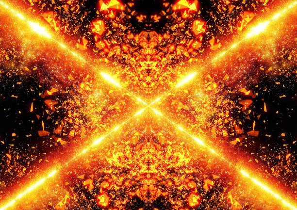 Fiery abstract background with sparks and stars. Fantasy fractal texture. Digital art. 3D rendering.