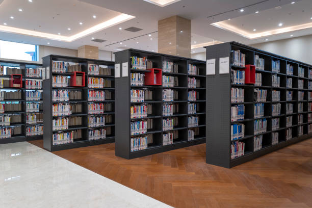 istock Neat rows of bookshelves in the library 2169179757