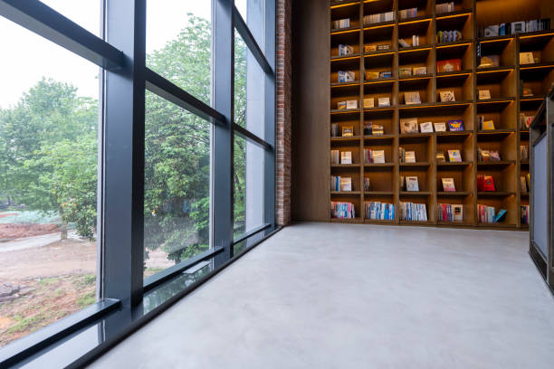 Neat rows of bookshelves in modern three-dimensional libraries