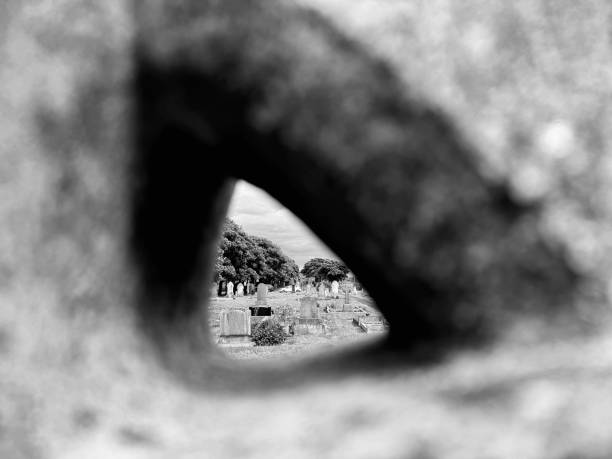 An infrared image of gravestone's shadows.