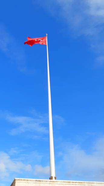 istock The red Turkey flag flying in the blue sky 2169186477