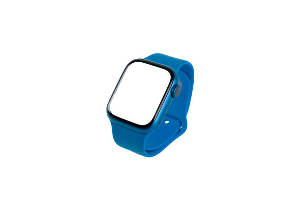 Blue smart watch isolated on white background blanc screen mockup. High quality photo