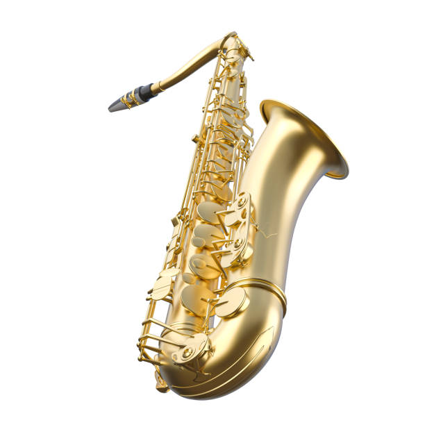 Golden saxophone isolated on transparent background 3d
