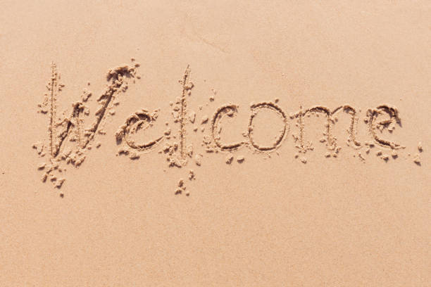 istock inscription welcome  on the seashore with palm trees 2169198444
