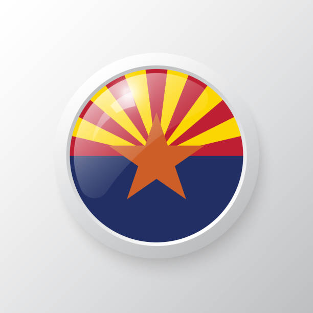 istock 3D Button with Arizona flag. as round glossy icon on background isolated. 2169205471